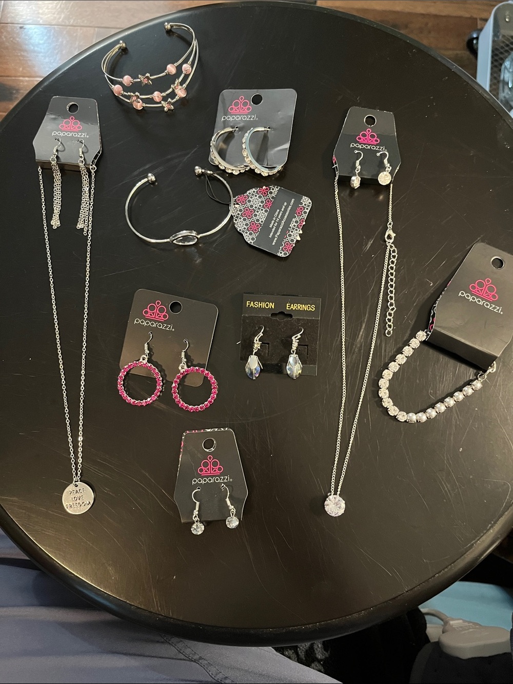 paparazzi Pink & Silver Crystal Necklace and Earring Set